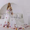 Beautiful Colorful Flower Wedding Dress Boho Fairy tale A Line 3D Florals Rustic Country Bridal Gowns Tulle Whimsical Bride Dress 2024 Hippies Gatsby Robe De Mariee