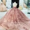 Blush Pink Beading Pearls Open Back Quinceanera Dresses Ball Gown Applices Spets Sweetheart Sleeveless Prom Sweet 16 Party Dress