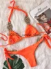 Maillots de bain pour femmes Sexy Orange Weave Patchwork Bikini Set Femmes Blanc High Cut Push Up String Maillot De Bain Vintage Beach Maillot De Bain Mini 2024H24222