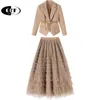 Work Dresses OFF Autumn Spring Office Ladies Blazer Jackets And Mesh Ruffles Skirts Sets Elegant Korean Two Piece Set For Women Suit