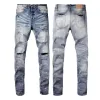 Hommes femmes High Street Wash denim brodé bouton de fermeture éclair Slim jambe droite jean lavé vieux long jean noir jean empilé pantalon pour homme