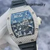 RMクロノグラフラストリストウォッチ自動腕時計RM010 AG WGバックダイヤモンド18Kプラチナフルダイヤモンドホローオートマチックメカニカルウォッチ男性