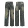 Jeans masculinos 2024 retro pintado redondo listrado reto sino bottoms harajuku roupas de rua casual solto tamanho grande tendência denim