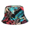 Berets Stay Cool Tropical Coconut Palm Leaf Fisherman Hat Unisex Sun Protection Bucket With Exotic Plant Print Fashion Women Caps