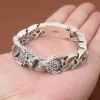 Bangles Vintage Silver 925 Bangle For Men Jewelry Double Leopard Head Animal Pattern Men's Bracelet Personality Hand Accessories