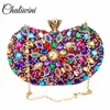 Chaliwini Evening Diamond Two Side Floral Woman Clutch Bag Multi Crystal Sling Package Wedding Purse Matchande plånbokhandväskor 240219