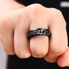 Anéis de cluster legal preto girador anel de corrente para homens textura de pneu de aço inoxidável links rotativos punk masculino anel aliança