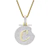 Pendant Necklaces Fashion- Cookie Diamonds For Men Women Luxury Crystal Cooky Pendants 18K Gold Palted Copper Zircons Sier Drop Deli Dhdev