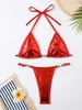 Women's Swimwear Sexy Micro Bikini Swimsuit Women 2024 Brazilian Brozing Solid Red Silver Push Up Pearl Thong Bathing Suit Bikinis SetH24222