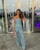 Kvinnors tvådelade byxor Fashion Sequins Denim Set Women Axel Trapless Tunic midja Crop Top och Wide Leg Pant Suit 2024 Nya 2 -stycken Set Outfits Tracksuit T240222