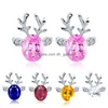 Stud 2022 Crystal Reindeer Stud Earrings For Women Kids Red Blue Pink Color Alloy Lovely Jewelry Christmas Gift Drop Delive Dhgarden Dhktz