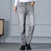 Erkekler Kot 2024 Sonbahar Düzenli Düz Retro Sıkıntılı Yüksek Bel Pamuk Elastik Denim Pantolon İş Gündelik Pantolon
