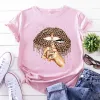 T-Shirt mit Leopardenmuster, Lippendruck, Rundhals-T-Shirt, Damen-T-Shirt Einzelhandelsdesigner, Damen-T-Shirt Übergröße S-3XL Kurzarm-Sommerkleid, Damen ca