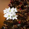 Decorative Flowers Artificial Poinsettia Shrubs 7 Heads Fabric Christmas White Silk Flower Fake Red Plants Festival Wedding Bouquet Home