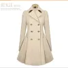 Jackor Autumn Winter Coat for Women Justerbar midja Slim Solid Black Coat Beige Black Long Jackets Kvinnliga ytterkläder