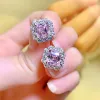 Earrings Luxury 100% 925 Sterling Silver 7*7mm Pink Quartz Topaz Stud Earrings for Women Lab Diamond Wedding Engagement Fine Jewelry Gift