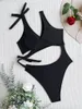 Women's Swimwear 2024 Sexy Asymmetric Cut Out One Piece Swimsuit Women Female High Leg Padded Bather Bathing Suit Swim K4018