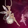 Naszyjniki wiszące vintage motyl bajki naszyjnik kobiety moda łańcuch swetra urok Crystal Angel Wing Biżuteria