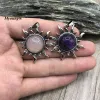 Necklaces Ancient Round Natural Gems Tiger Eye Lapis Stone Rose Quartzs Crystal Amethysts Vintage Sun Pendants for Necklace Jewelry