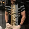Polos masculinos 2024 mens manga curta 3d em toda a impressão zips polo camisa padrões geométricos verão roupas masculinas tops de rua