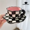 Hand Painted Ceramic Mugs Personalized Chessboard Original Design Coffee Cup Saucer For Tea Milk Creative Gifts Handle Drinkware 2234Y