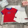 Mode barn spårsuits blå kant design baby t-shirts set storlek 100-150 cm sommar korta ärmar och mesh foder shorts 24feb20