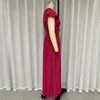 Basis Casual jurken ellafads dames maxi jurk zomer eenvoudige en elegante korte mouwen gegolfde mouwen ronde nek gesp gebogen ultradunne jurk J240222