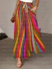 Capris Women's Rainbow Plaid Art Wide Leg Pants 3D Printed Women's Casual Pants 5 Color