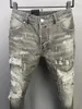 Męskie dżinsy 2024 GARE SPLICE Scratch Hole Modna Modna Moda Pants A515#