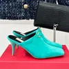 Designer -Halbschuhe 7,5 cm High Heel Women Square Toes Luxus Cowide Sheepell Slide Socialite Schuhe