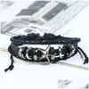 Charm Bracelets Star Bracelets Women Fashion Skl Woven Genuine Leather European Vintage Punk Charm Bangles Gift Men Braided Beads Jew Dhw9P