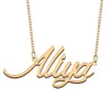 Aliya nom collier pendentif pour femmes petite amie cadeaux plaque signalétique personnalisée enfants meilleurs amis bijoux en acier inoxydable plaqué or 18 carats