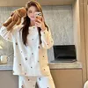 Kvinnors sömnkläder WPTCXH Pyjamas Autumn Winter Thicken Warm Casual Long Sleeped Two Piece Pijamas Home Wear Set Loungewear