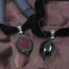 Hänghalsband vintage gotisk vampyr präglad med svart kristall sammet punk krage kedja tillbehör smycken