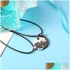 Pendentif Colliers 2 pièces/ensemble noir blanc chat Couple collier pour haute qualité en acier inoxydable pendentif en cuir corde mode bijoux ensemble D Dh9Ir