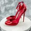 Sapatos de vestido Laser Vermelho Patente Couro Mulheres Ankle Strap D'orsay Bombas 12cm Salto Alto Bonito Mary Jane Dentro Stilettos Party