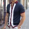 T-shirt da uomo POLO casual in maglia a contrasto di colore patchwork grande monopetto grande