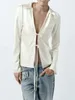 Damesblouses Dames V-hals Lange mouw Zomer Casual Zwarte slanke blouse Dames Lentemode Strik Veters 2024 Wit Open Stitch Tops