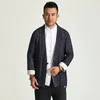 Giacche da uomo Cappotto da uomo orientale in lino blu Tunica monopetto Comodo e confortevole Abiti Kungfu Capispalla Maschile Abiti stile meditazione Zen