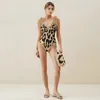 Women's Swimwear One Piece And Midi Skirt Tankini V Neck Strappy 2024 Brazil Beach Push-Up Bathing Suit Leopard Print Monokini