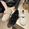 Donne Punta Rotonda Furry 2023 Brand New Fashing Pantofole di Pelliccia Tacchi Bassi Scarpe Eleganti Morbide Inverno Caldo Slip on Appartamenti Mocassini