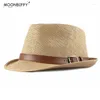 Baretten Vintage Zomer Strohoed Cool Mannen Panama Papier Retro Hoeden voor Man Solid Cap Britse Heren Jazz