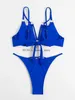 Women's Swimwear Sexy Underwire Bikini Swimsuit Women Solid Blue Cut Out Push Up Ring Circle Brazilian Bandage Bathing Suit Biquini 2024H24222