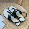 New fashion sandals top designer slippers genuine leather letter beach shoes outdoor anti slip herringbone slippers women's flat rubber shoes candy indoor