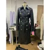 Équipement Nouveau design d'hiver Double Black Black PU Leather Long Coats For Ladies Quality Street Women Trench avec ceinture