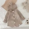 Macacão de inverno estilo coreano terno de escalada nascido bebê meninas meninos malha bodysuits cor sólida com capuz macacão infantil