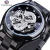 Forsining – montre mécanique automatique avec squelette de Dragon argenté, bracelet en acier inoxydable et cristal, horloge pour hommes, Waterproo252V