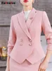 Fotvotee Pink 2 Piece Sets for Women Fashion Office Ladies Double Breasted Slim Blazers Elegant High Waist Skirt Suits 240219