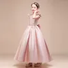 Girl Dresses Little Girls Formal Performance Dress Elegant Big Bow Back Party Gown Teen Long Glitter Ruffle Sleeve Flower