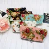 Women Canvas Fabric Big Rose Pattern Zero Coin Purse Two Metal Button Pocket Coin Pouch Key Credit Card Holde Phone Case Wallet